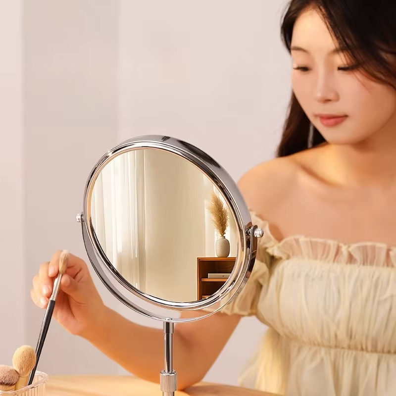 Miroirs muraux de vanité en verre pour salon, miroir sur pied esthétique rond de maquillage, accessoires de décoration pour la maison