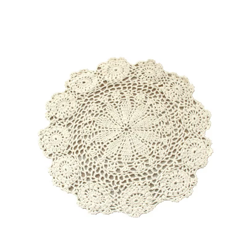 Napperon rond crocheté à la main en coton Vintage