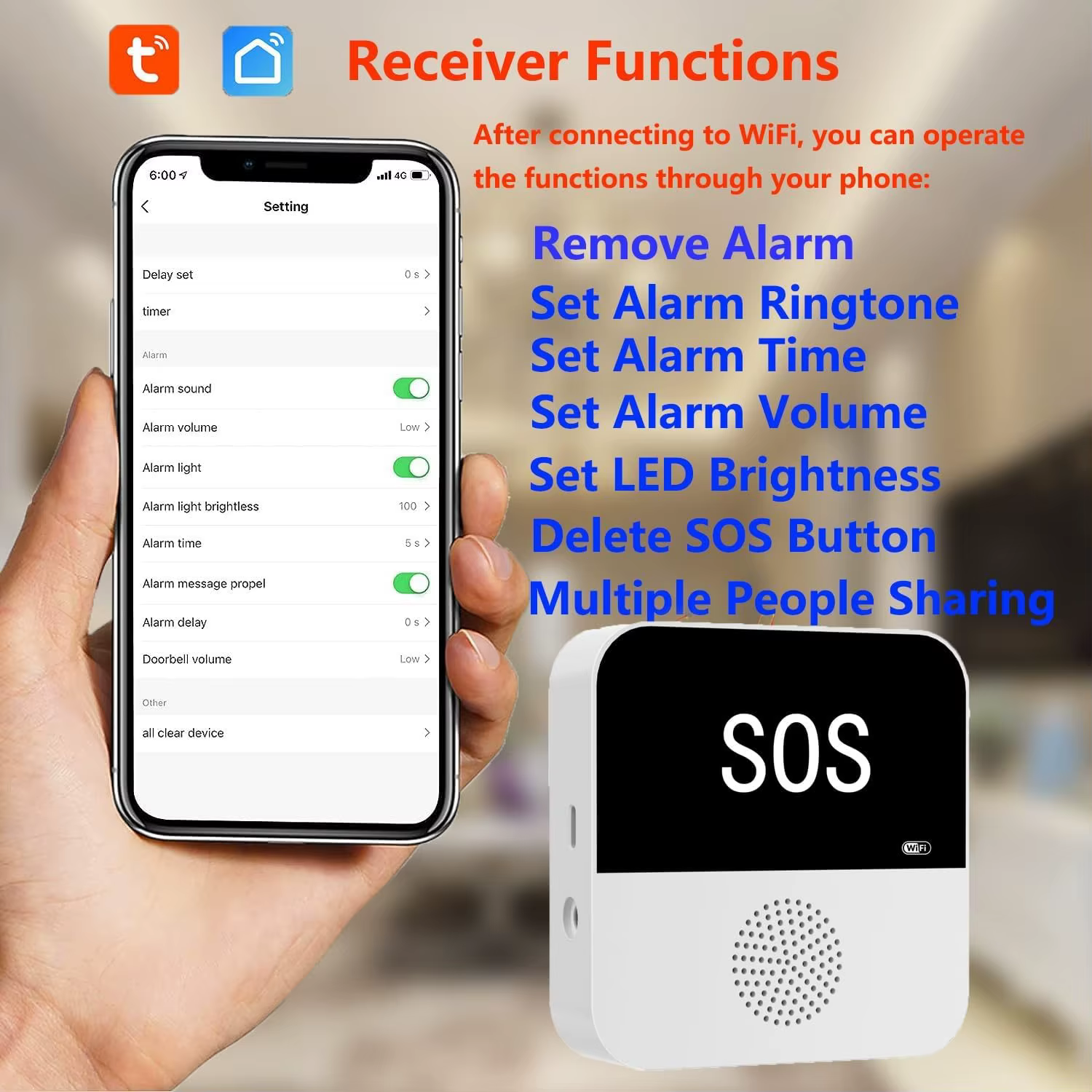 Téléavertisseur sans fil WiFi pour soignants âgés, bouton d'appel SOS, système d'alerte médicale SOS d'urgence pour personnes âgées, Patients âgés à la maison