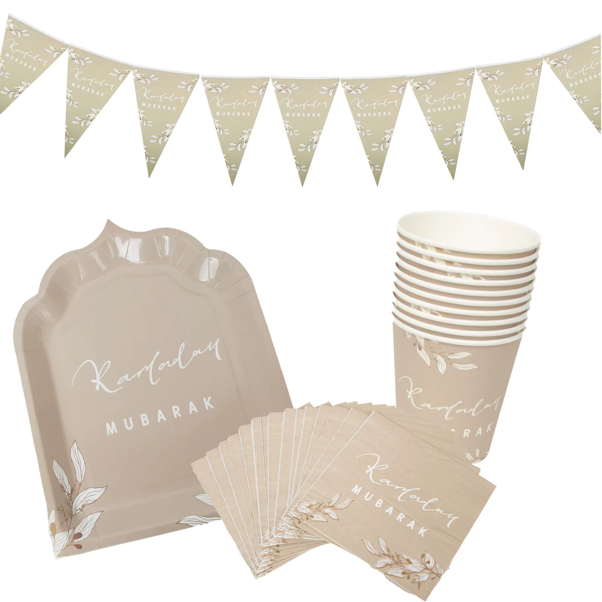 Assiettes en papier gris Ramadan Mubarak