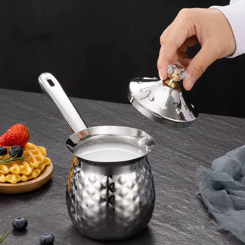 Cafetière à lait en acier inoxydable avec longue poignée