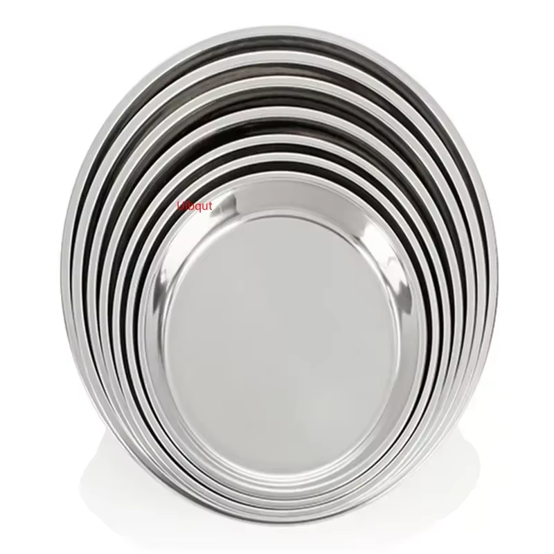Grand plateau plat rond épais en acier inoxydable