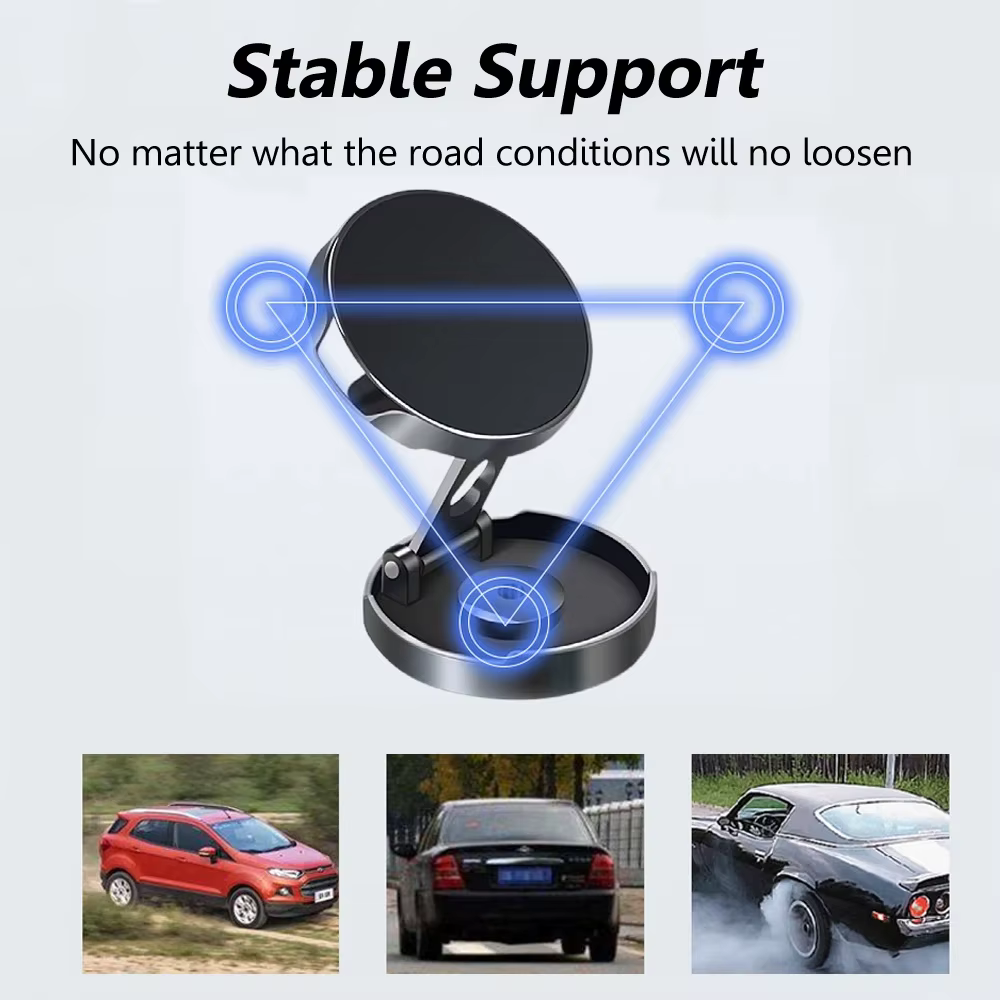 Support magnétique rond pliant pour voiture, Support de téléphone portable rotatif à 360 degrés, Support magnétique puissant pour iPhone Samsung