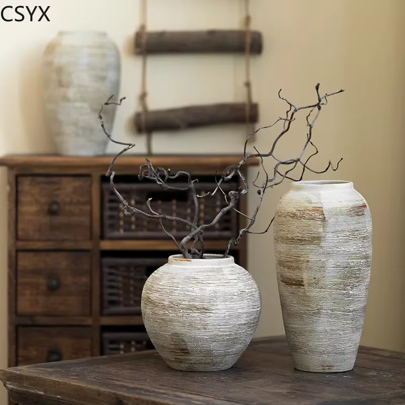 Vase en céramique vintage – Jardinière à double usage et décor floral