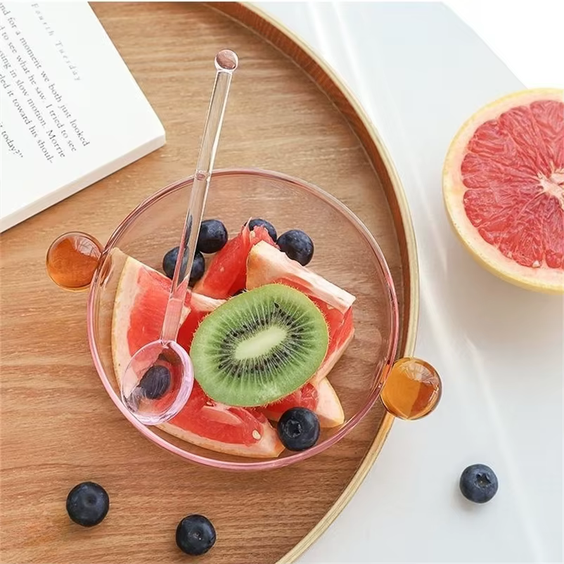 Filles à salade de fruits en verre coloré à double poignée boule