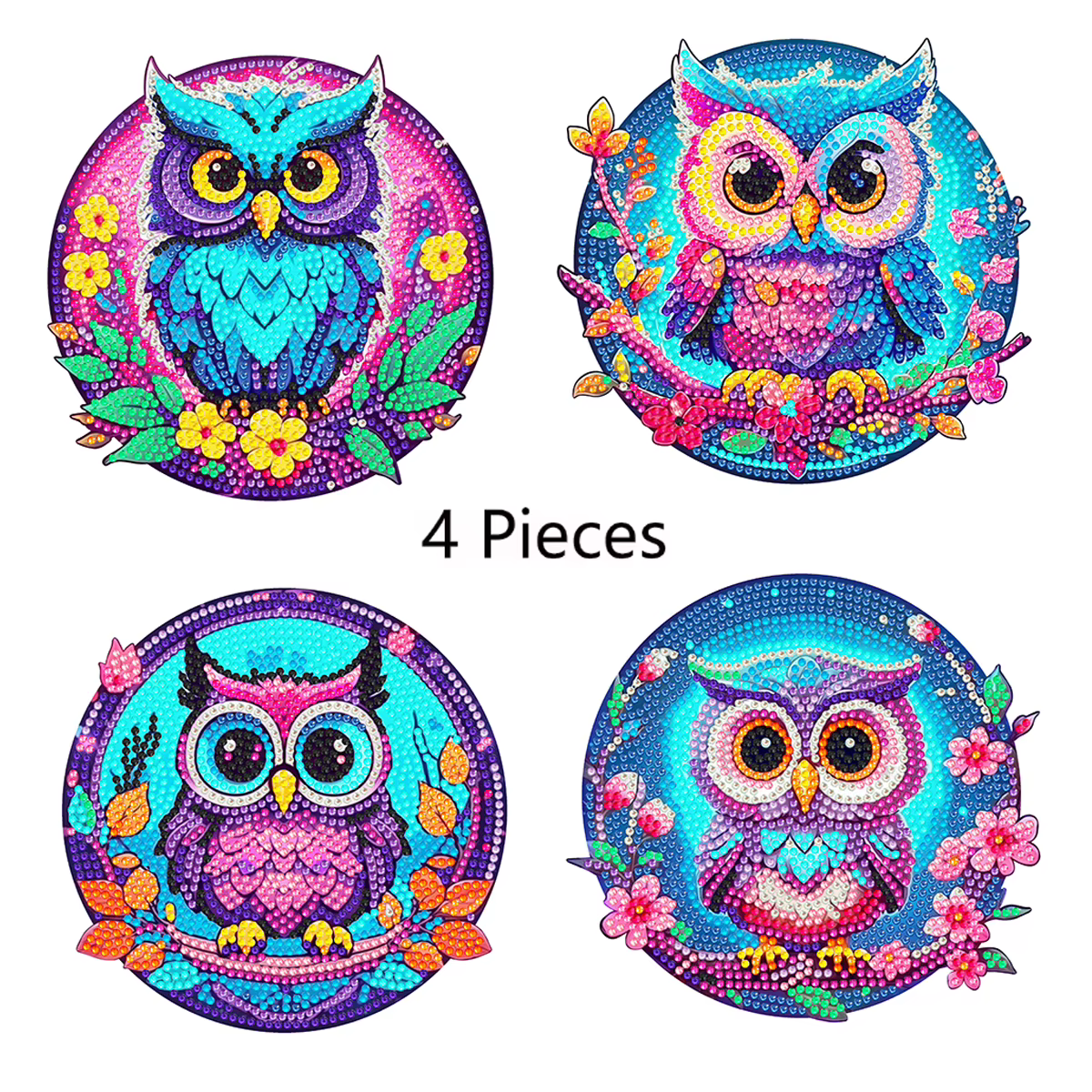 Ensemble de 4 sets de dessous-de-plat en bois à motifs colorés