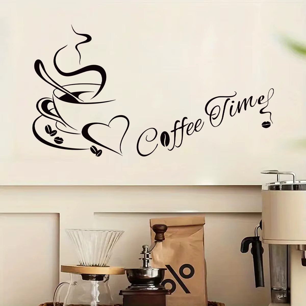 Autocollants muraux artistiques en forme de cœur de café