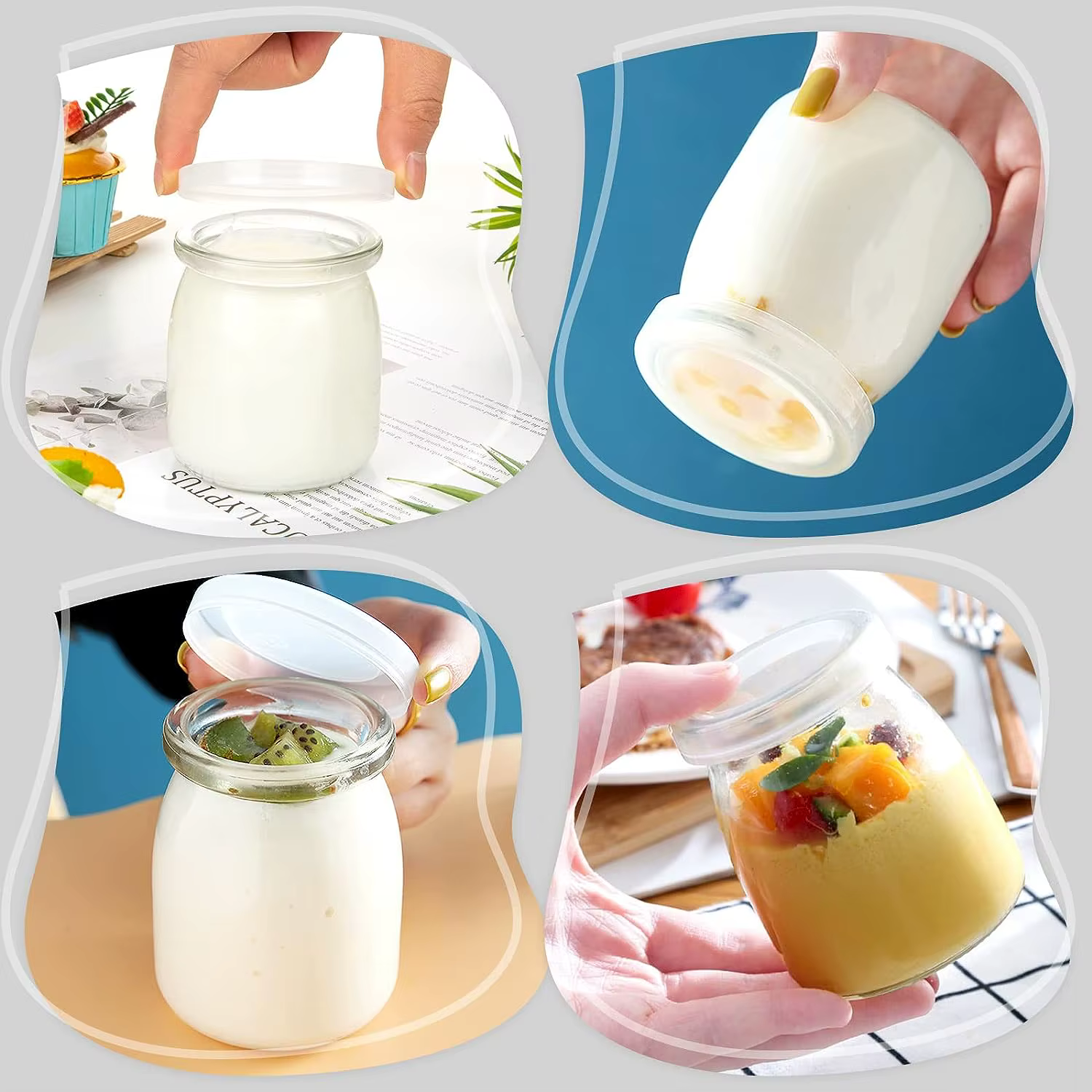 Pots en verre transparent de 4oz avec couvercles en PE