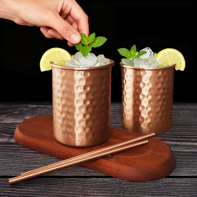 Tasses à Moscow Mule en cuivre 100% pur de 400 ml avec paille