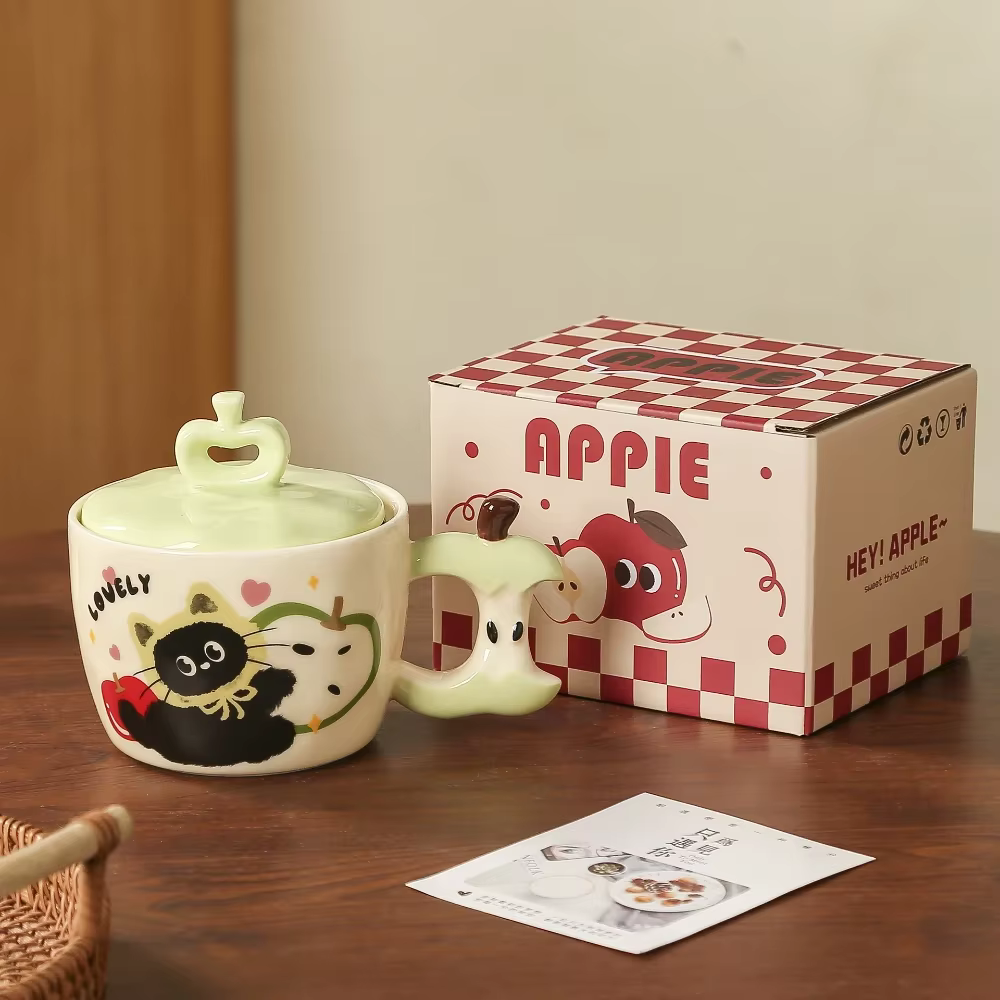 Tasse en céramique chat pomme créative