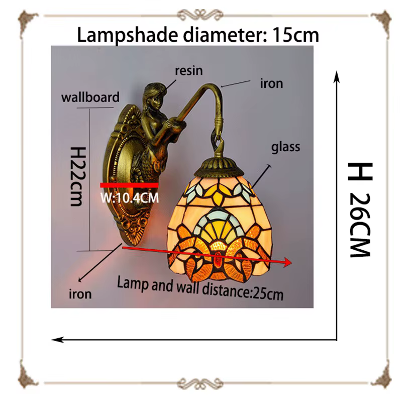 Lampe murale sirène en vitrail européen