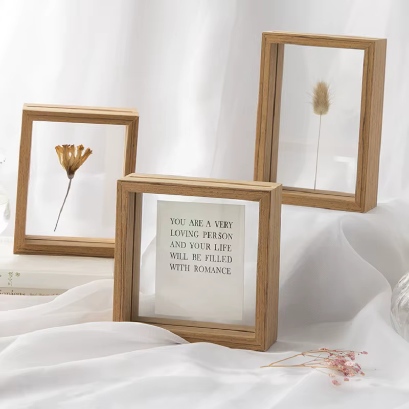 Cadre d'affichage en bois massif transparent, verre double face, cadres photo, boîte d'ombre
