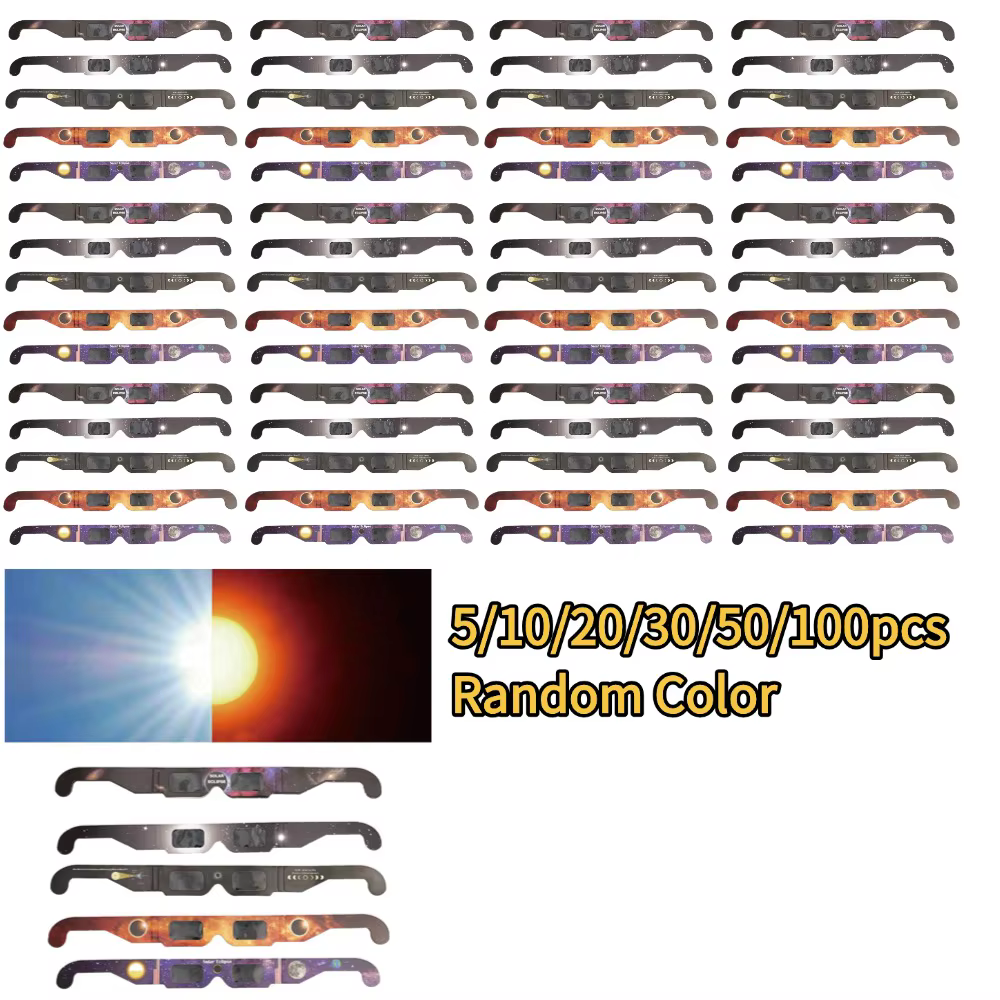 Lunettes d'éclipse solaire (5-20 pièces) approuvées AAS 2025 - Fabriquées aux États-Unis, certifiées CE et ISO, verres de protection sûrs pour l'observation directe du soleil