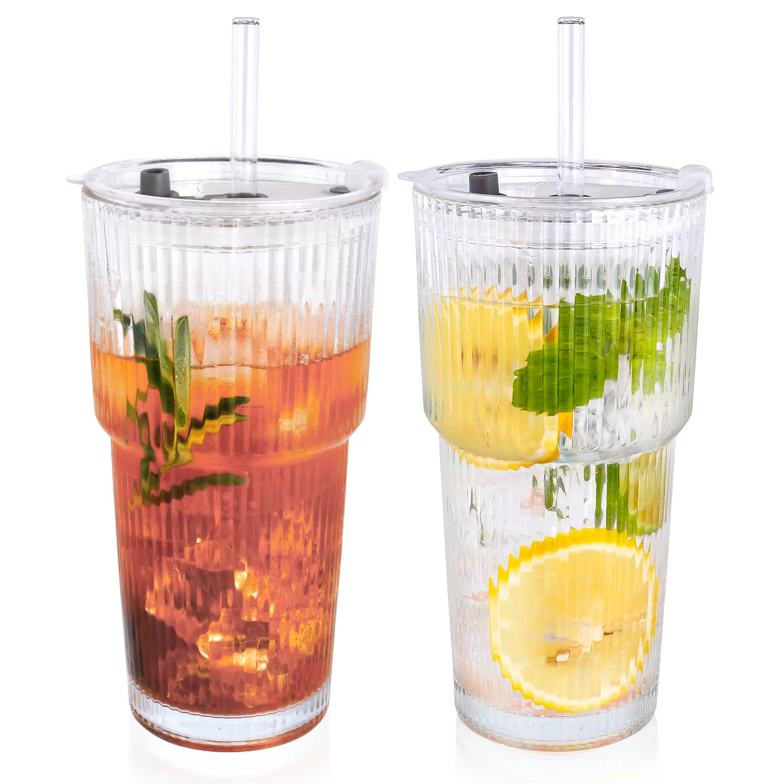 Lot de 2 verres à café glacé avec pailles