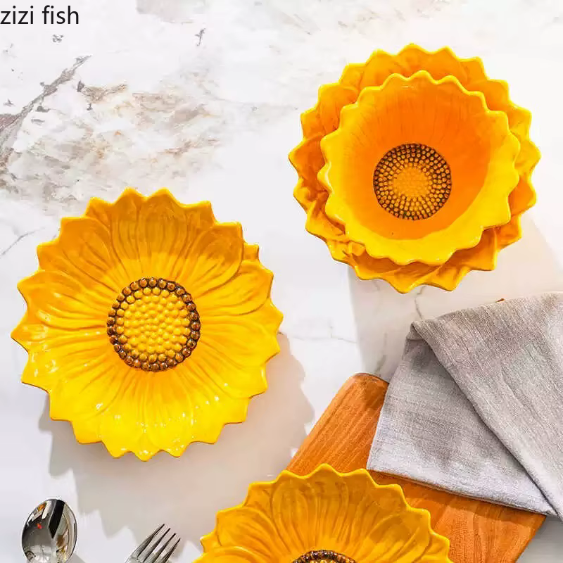 Assiette en céramique tournesol