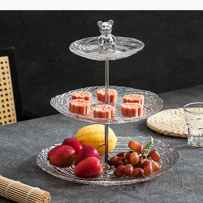 Plateau à fruits en verre à motif spiralé à 3 étages, plateau créatif pour desserts et gâteaux, plateau pour fruits secs, plateau de service, vaisselle de cuisine moléculaire