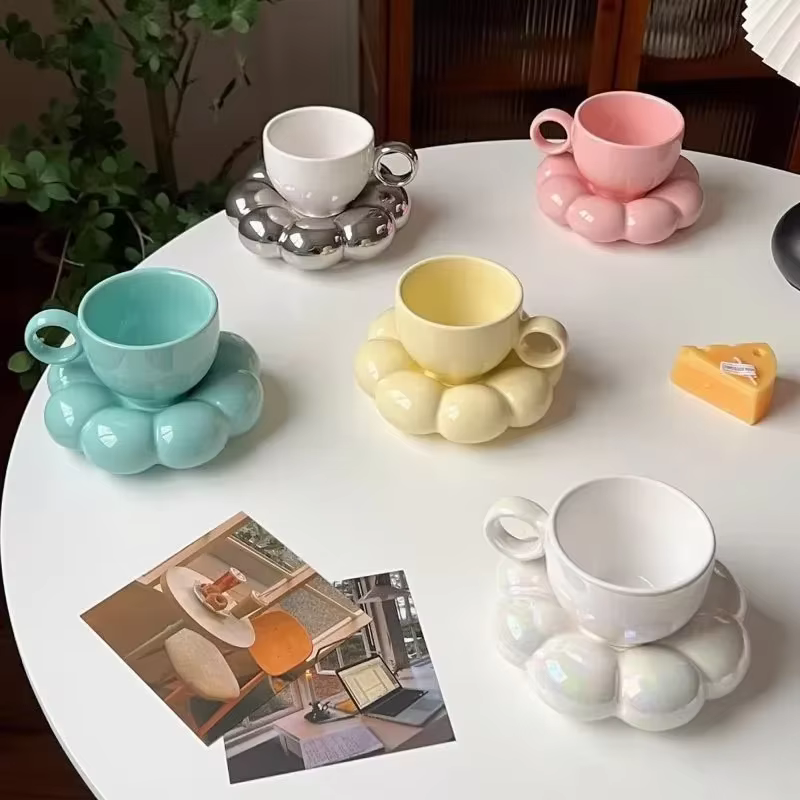Ensembles de tasses à café en forme de nuage en céramique