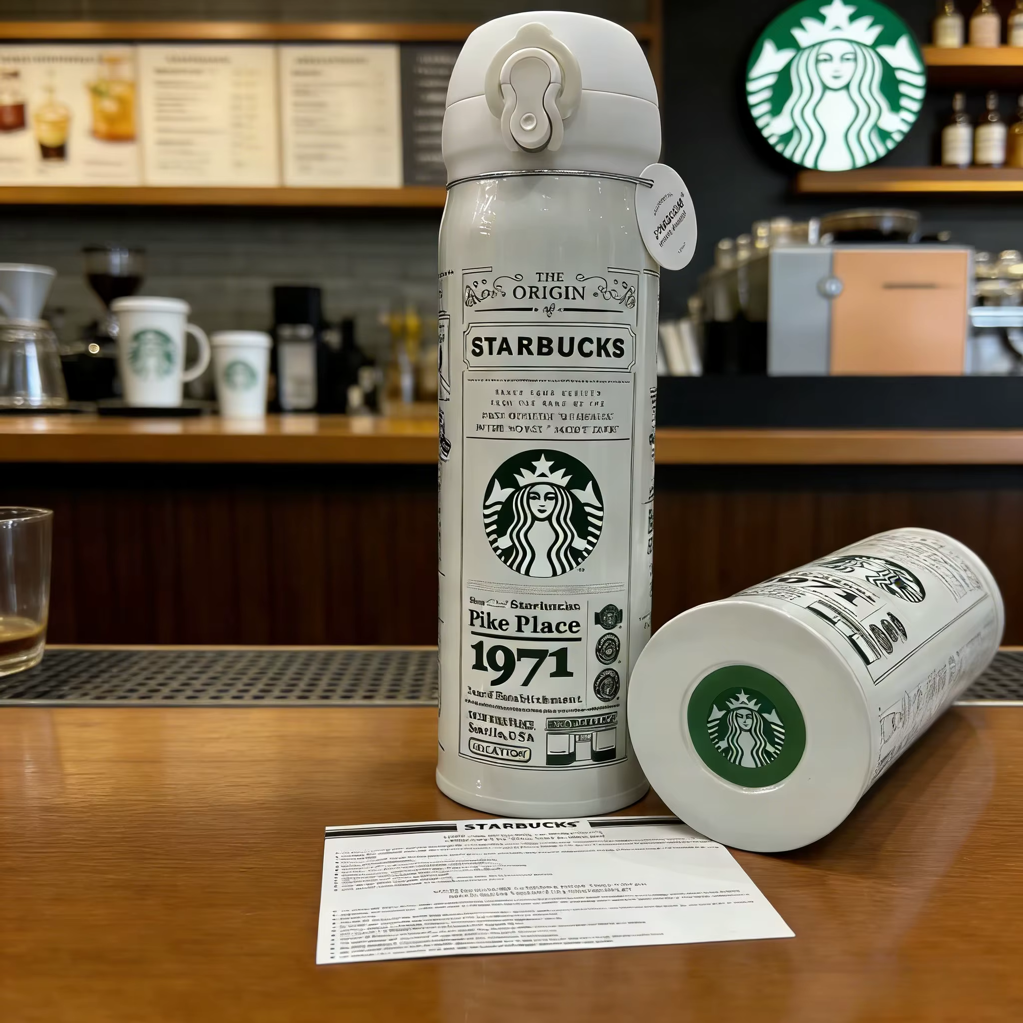 Starbucks 1971 Tasse thermique rétro en acier inoxydable noir et blanc
