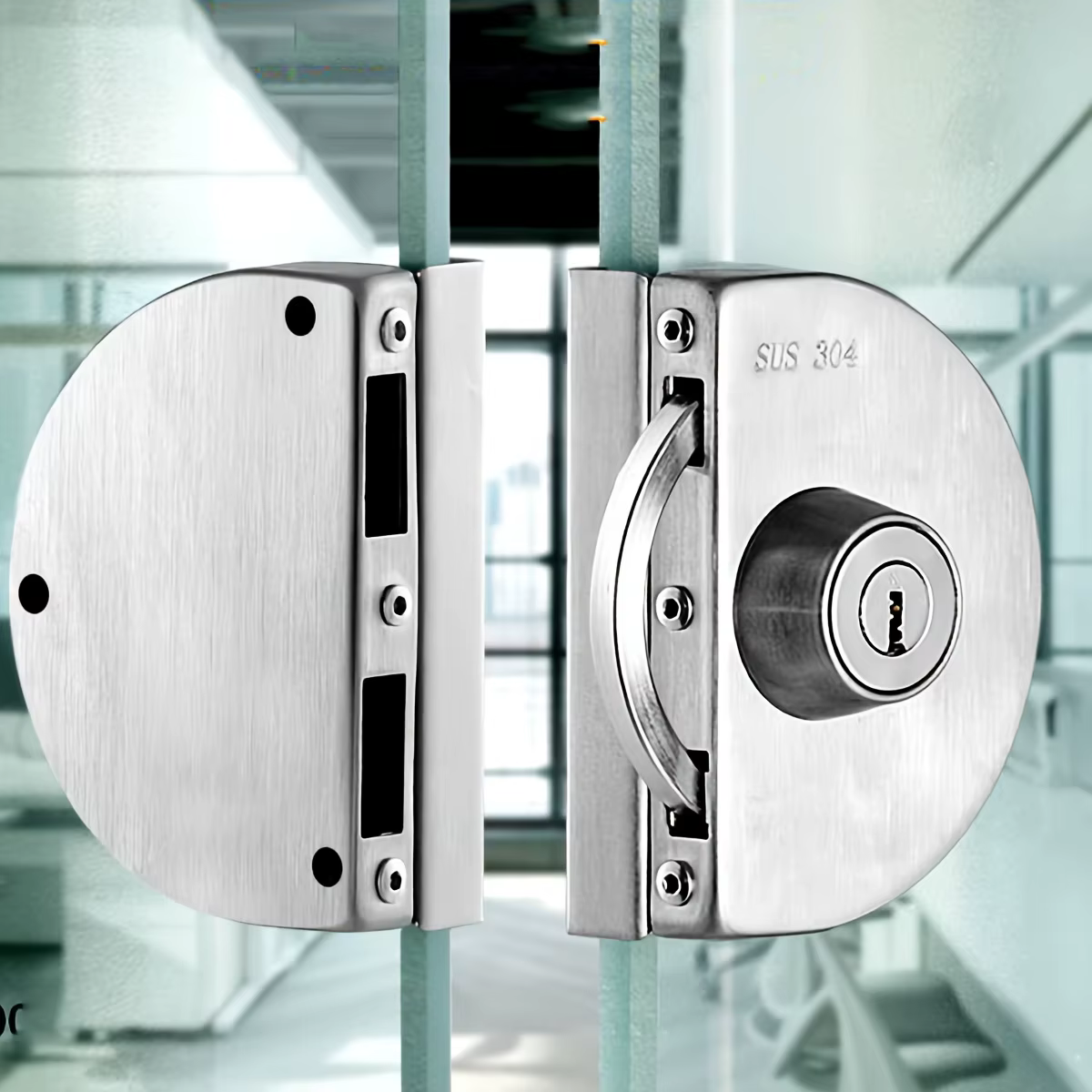 Convient pour verre 1/2 ", 10mm à 12mm, serrure de porte en verre de bureau de contrôle d'accès coulissant rotatif à Double boulon en acier inoxydable