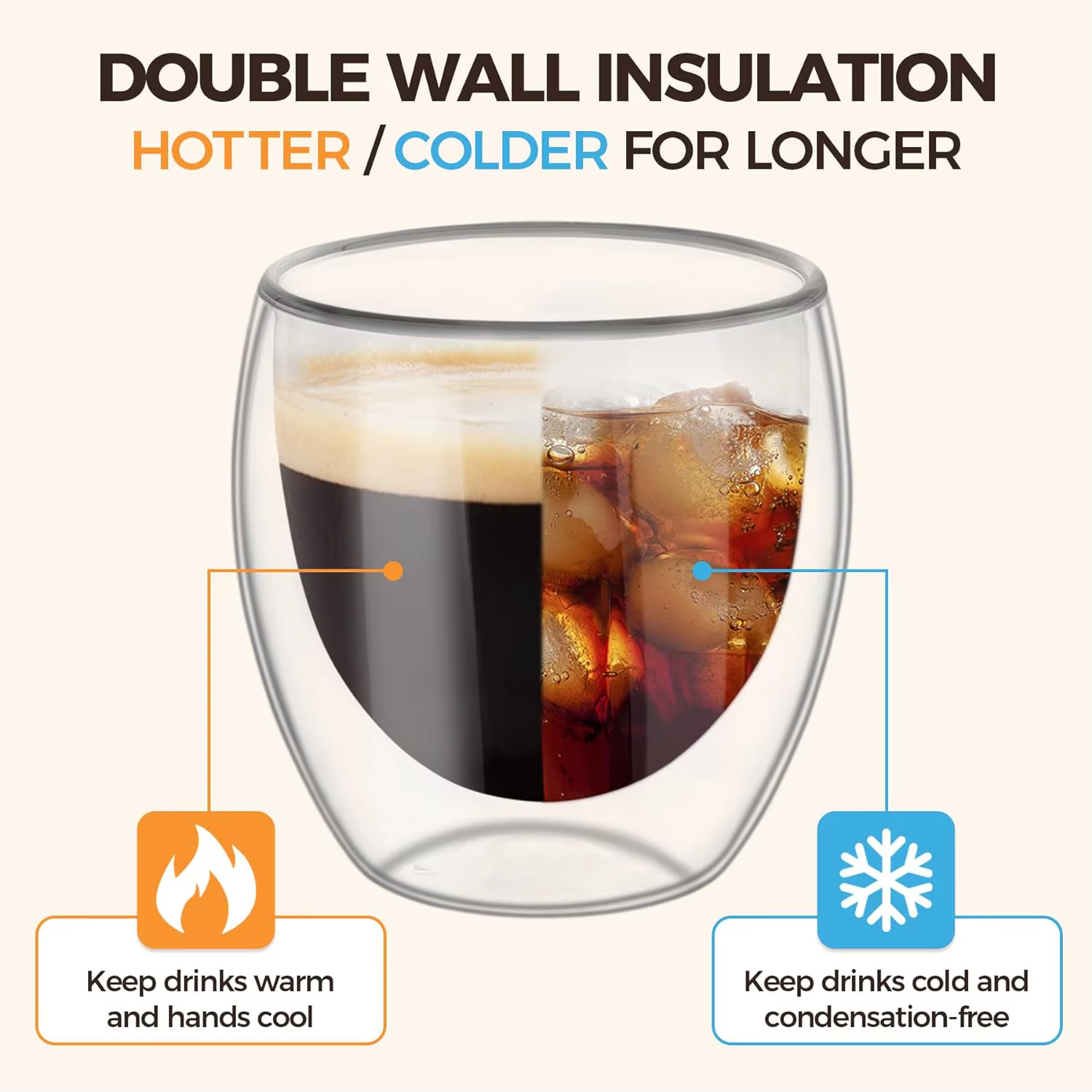 6 pièces Double paroi tasse en verre 80ml tasses mignonnes