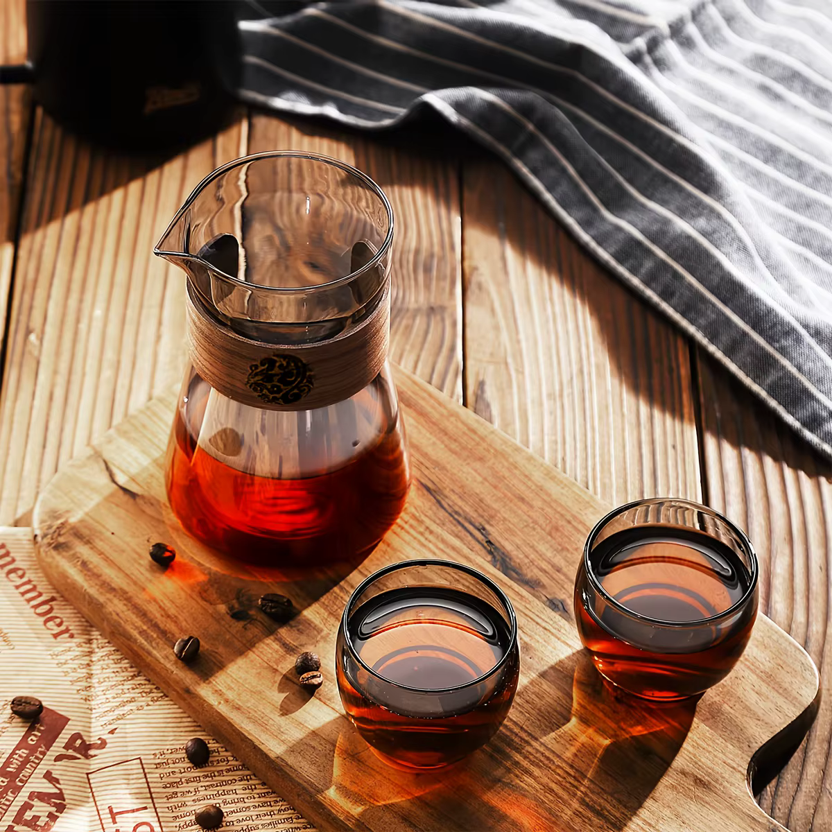 Carafe à café en verre de 16 oz avec couche thermorésistante en bois