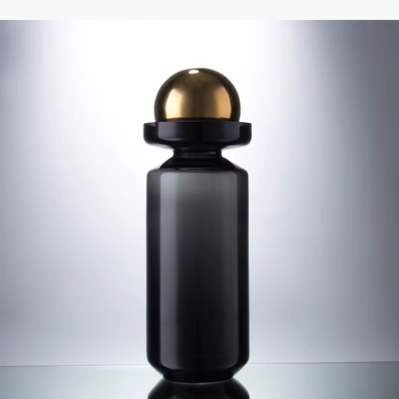 Vase en verre noir avec couvercle en boule dorée, décoration de bureau, arrangement floral, pots de fleurs hydroponiques, décoration esthétique florale pour la pièce