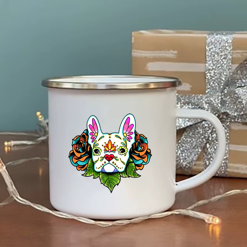 Tasse en verre émaillé imprimé bouledogue français