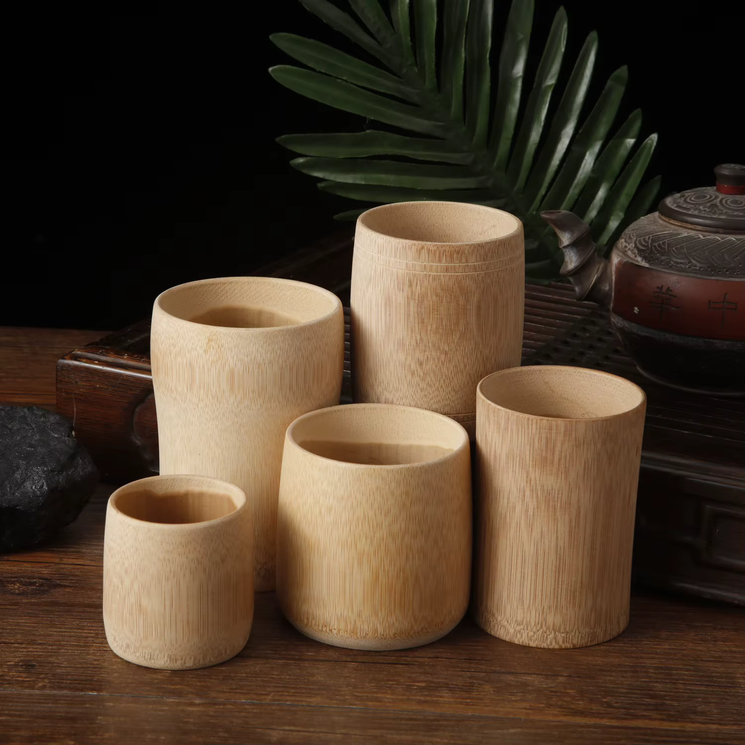 Tasses à thé rétro en bambou carbonisé naturel