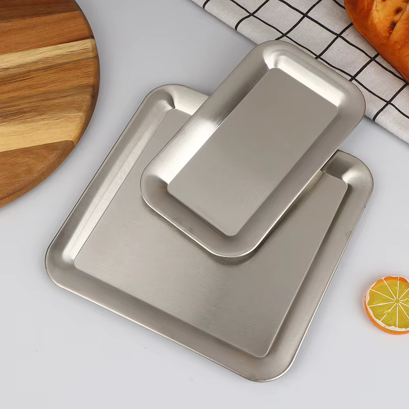 Plateau de service rectangulaire de luxe en acier inoxydable pour café