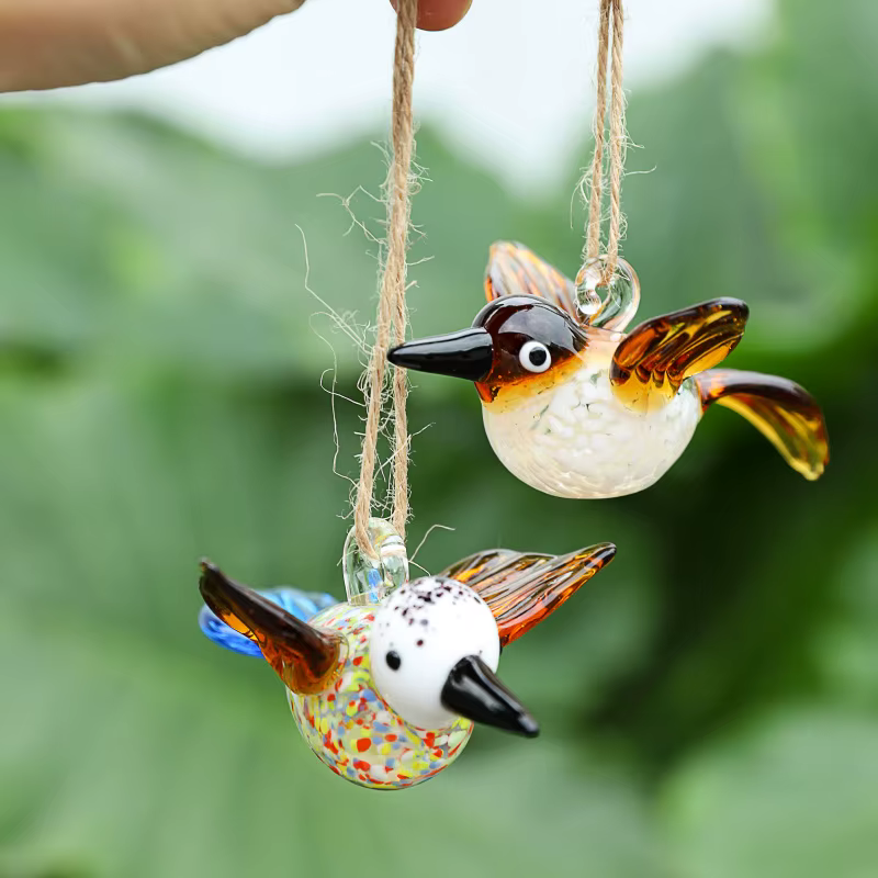 Mini oiseau en verre créatif coloré, ornement sur branches d'arbre, bureau, salon, bureau, colibri mignon, jardin extérieur, confrondec