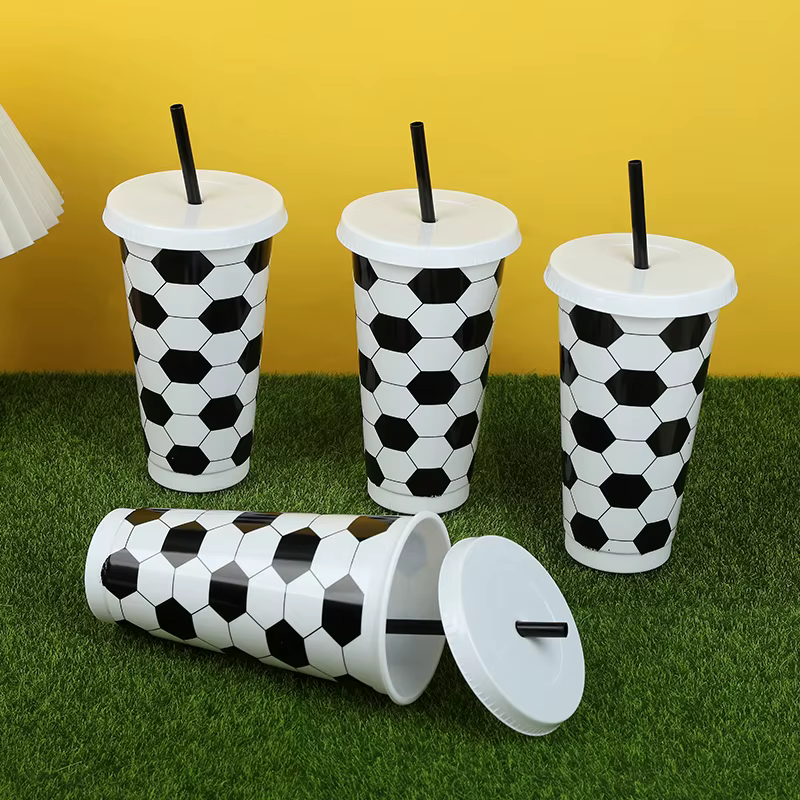 Gobelets de Football en plastique réutilisables avec couvercle