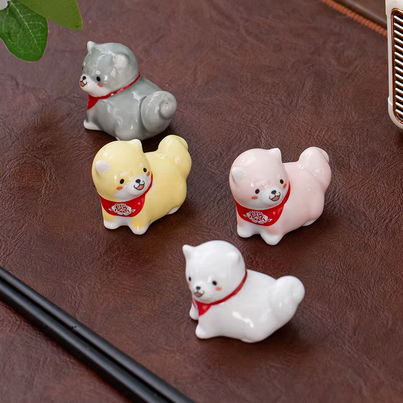 Porte-baguettes japonais Shiba Inu (1-3 pièces) – Série animale – Ornements décoratifs de table en céramique – Repose-cuillère pour la maison et la cuisine – Adorables figurines de thé