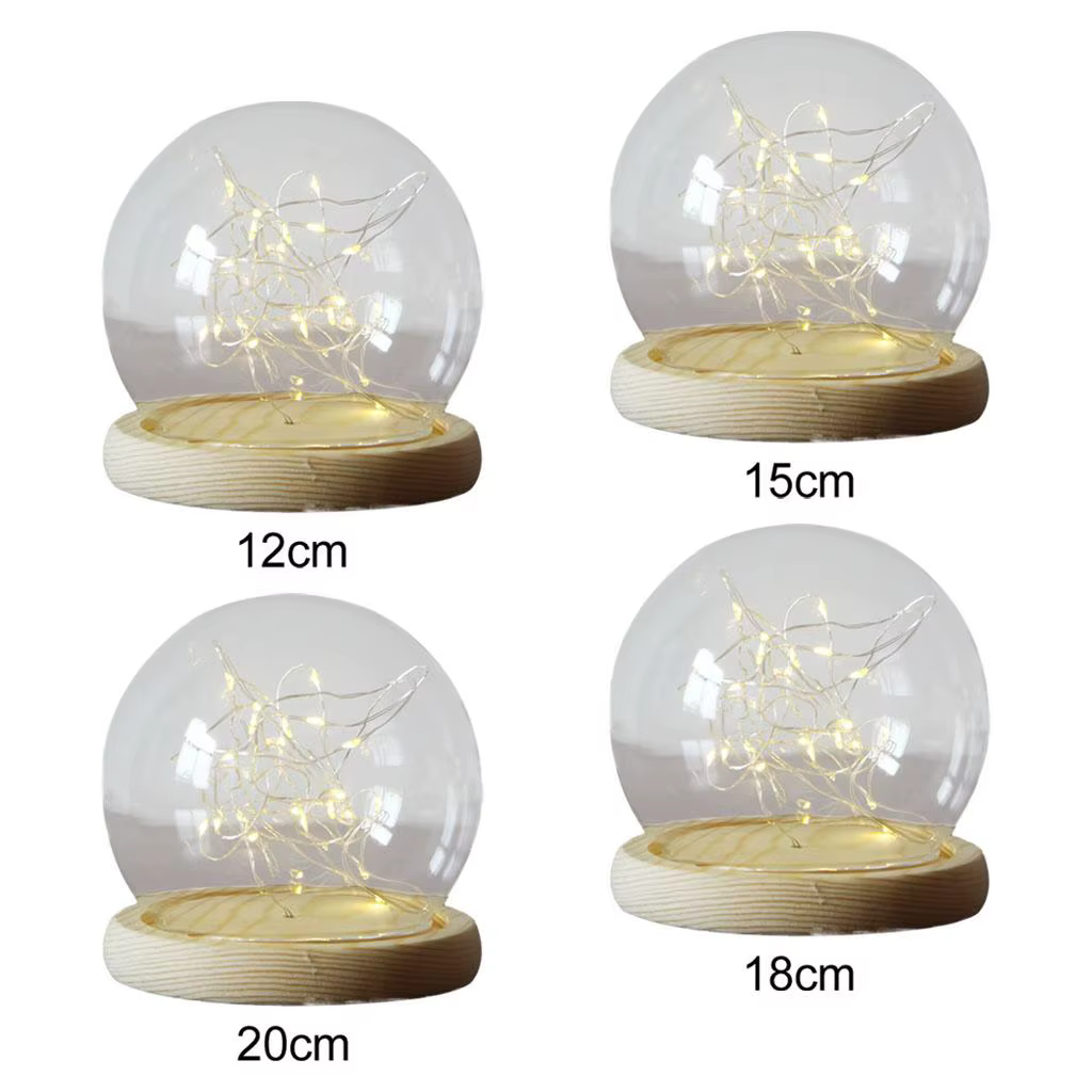Cloche en forme de dôme en verre transparent avec Base en bois