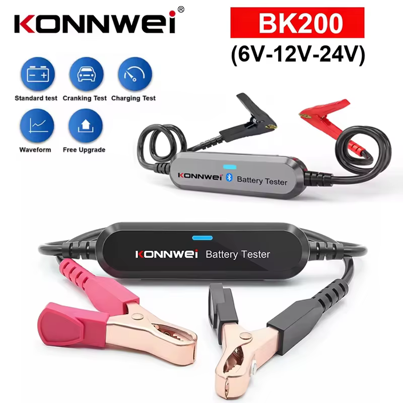 Testeur de batterie KONNWEI BK200 pour voiture, moto, camion, Bluetooth 5.0, analyseur de batterie 6V 12V 24V, outil de test de charge et de démarrage 2000 CCA