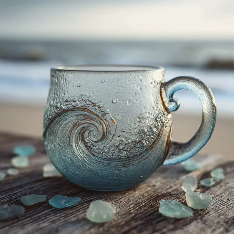 Tasse ondulée en verre de mer 12 Oz