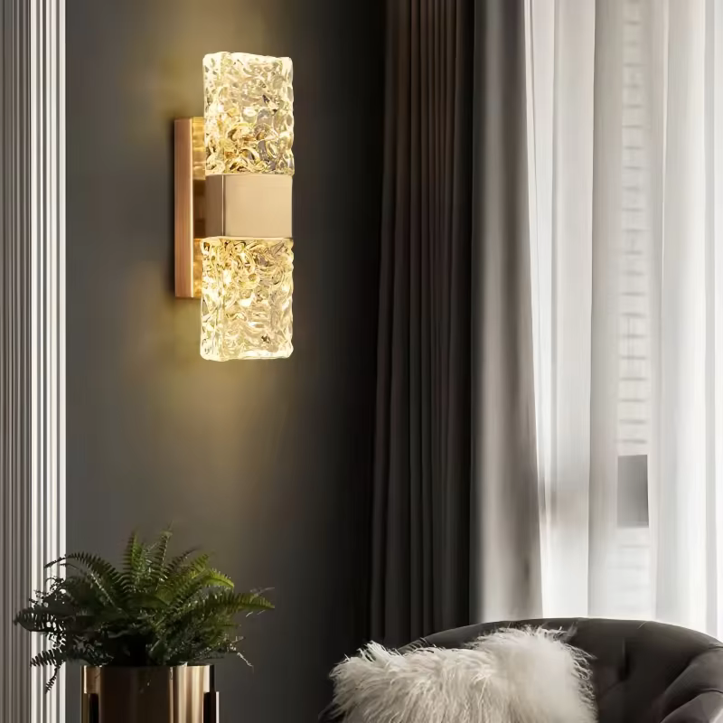 Lampe murale en cristal de luxe postmoderne, lumière en verre, mur de fond de salon, lampe d'escalier d'allée, lampe de chevet simple de chambre à coucher