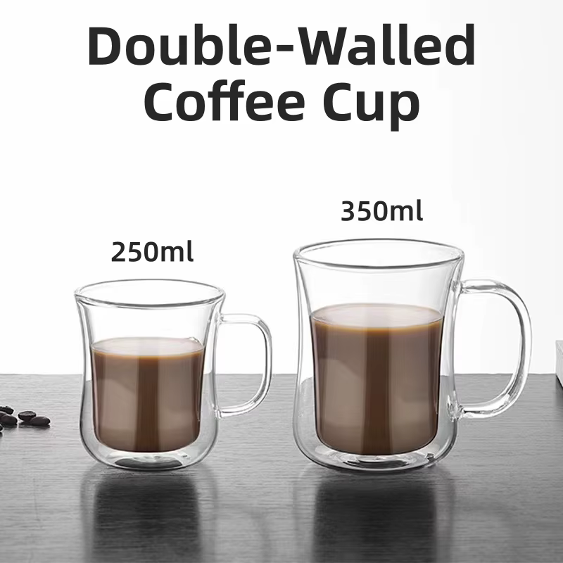 Verres transparents à double paroi en borosilicate avec poignée