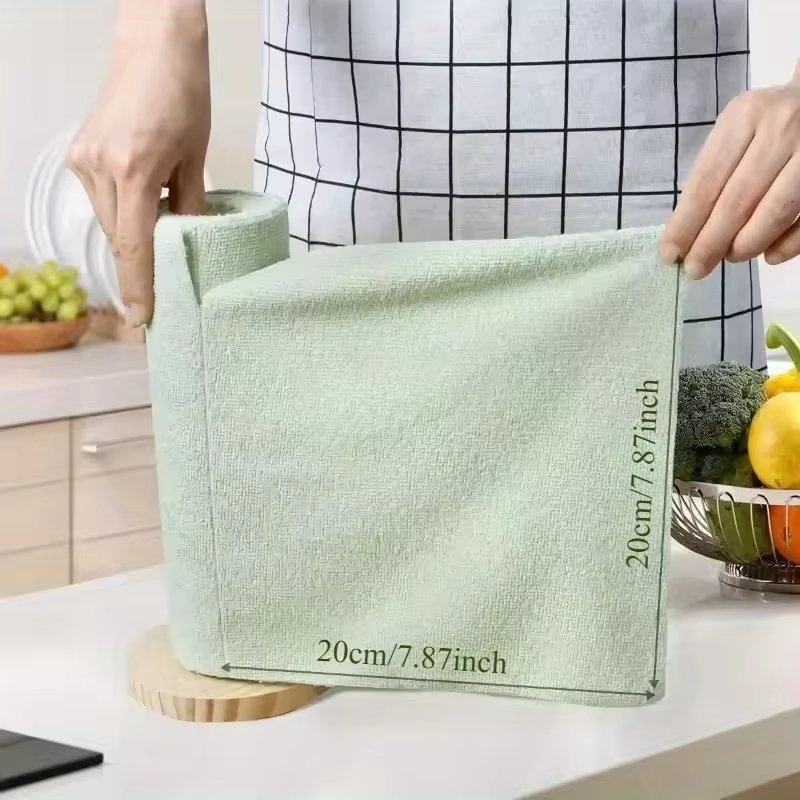 20 feuilles/rouleau de chiffons à vaisselle en microfibre – Chiffon de cuisine multifonctionnel double face