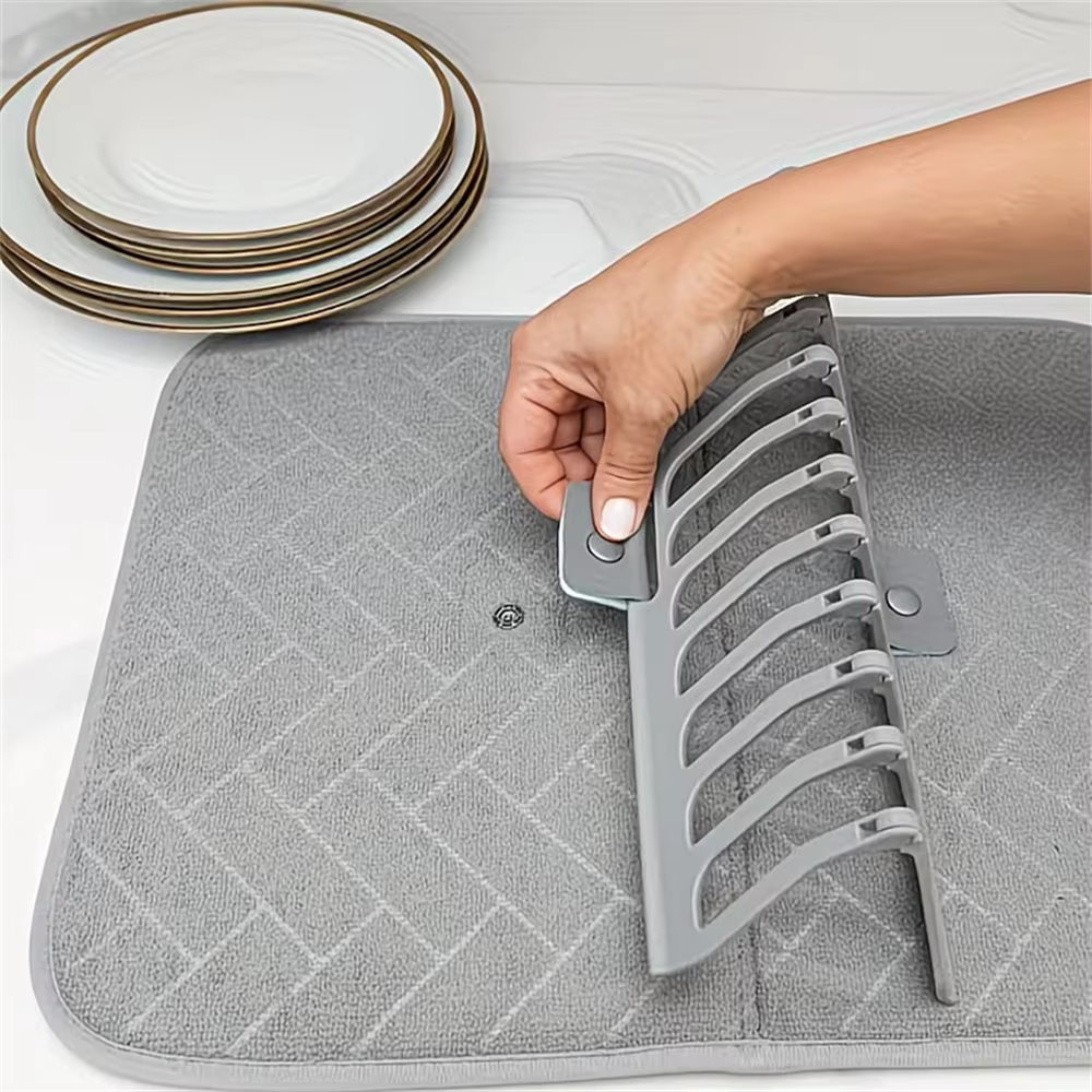 1 pièce Tapis et support de séchage de vaisselle pliable robuste avec économiseur d'espace pour comptoir
