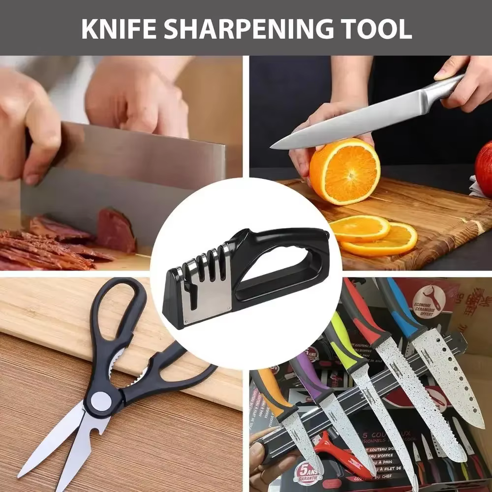 Aiguiseur de couteaux de cuisine à 4 segments, multifonctionnel, portable, base antidérapante, accessoires de cuisine pour la maison