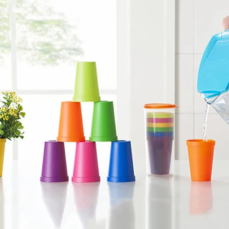 Lot de 14 gobelets en plastique arc-en-ciel réutilisables – Tasses à eau portables