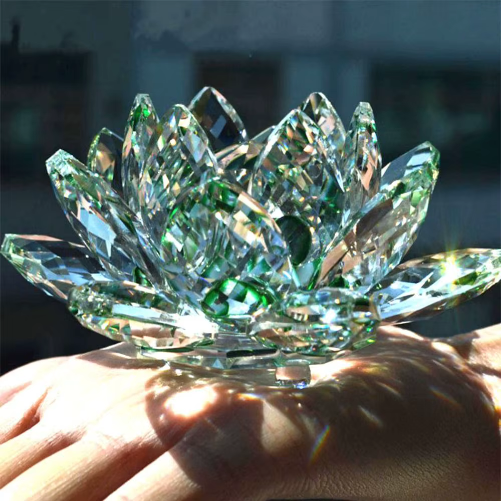 Feng shui Quartz cristal fleur de Lotus artisanat verre presse-papier ornements Figurines maison fête de mariage décor cadeaux Souvenir