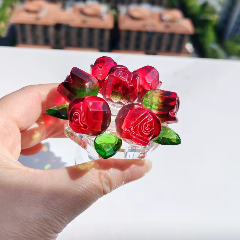 Fleurs de roses artificielles en verre de cristal