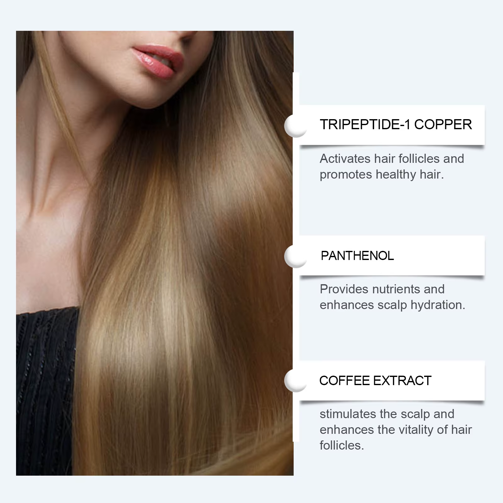 Sérum capillaire tripeptide, traitement fortifiant et nourrissant du cuir chevelu, extrait de café, favorise des cheveux plus épais, plus volumineux et plus sains, 50 ml