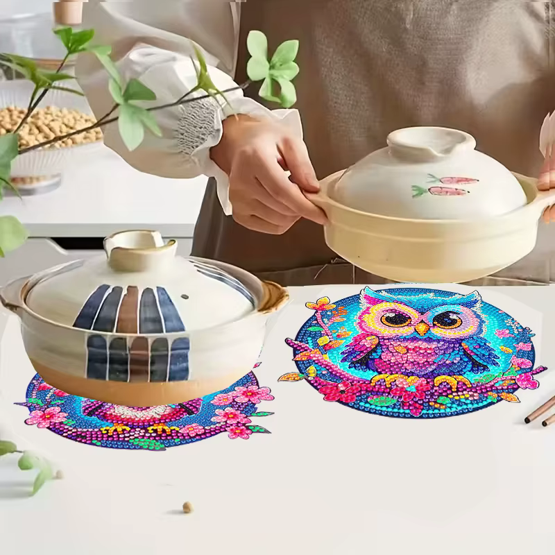 Ensemble de 4 sets de dessous-de-plat en bois à motifs colorés