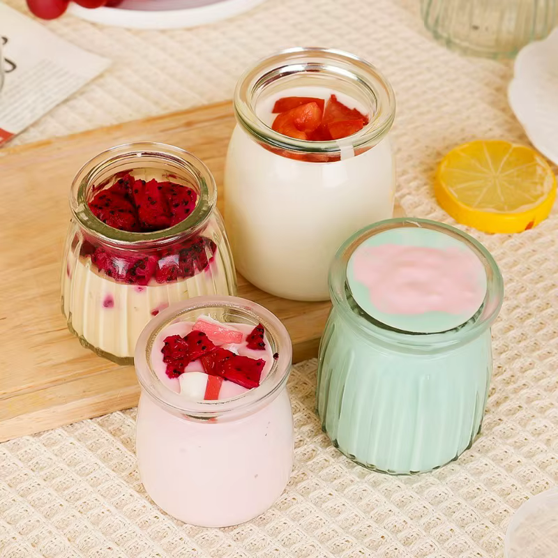 Bouteille en verre de Pudding avec couvercles PE