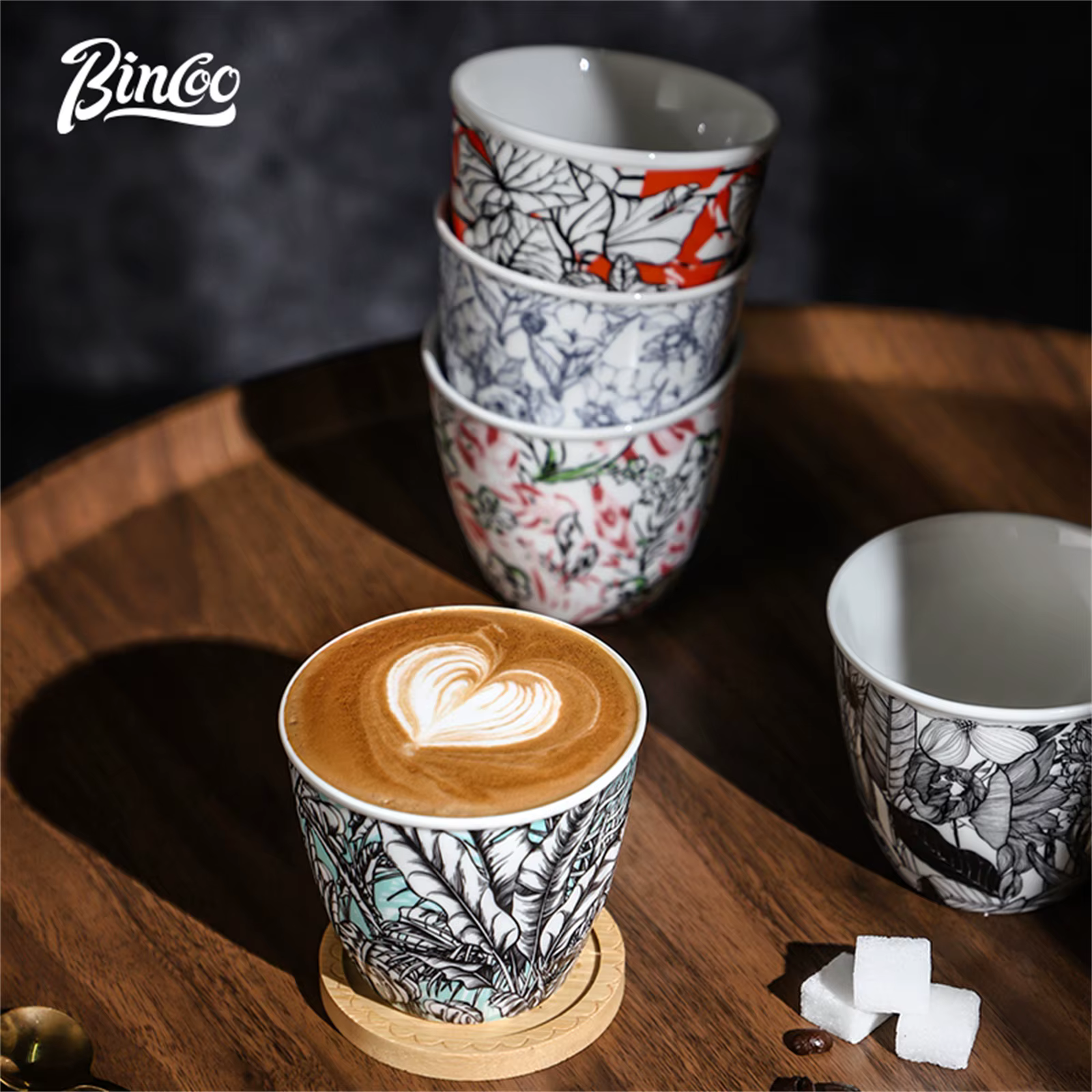 BINCOO tasse à café en céramique série fleur de la Jungle Art créatif Latte