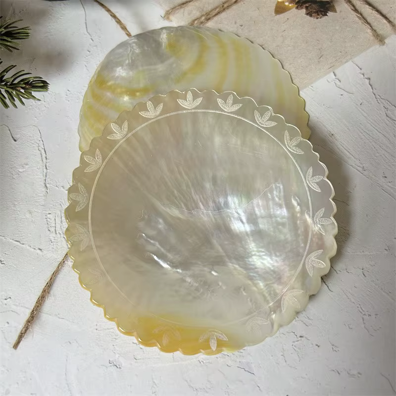 Assiette d'apéritif en coquillage naturel avec bord sculpté créatif
