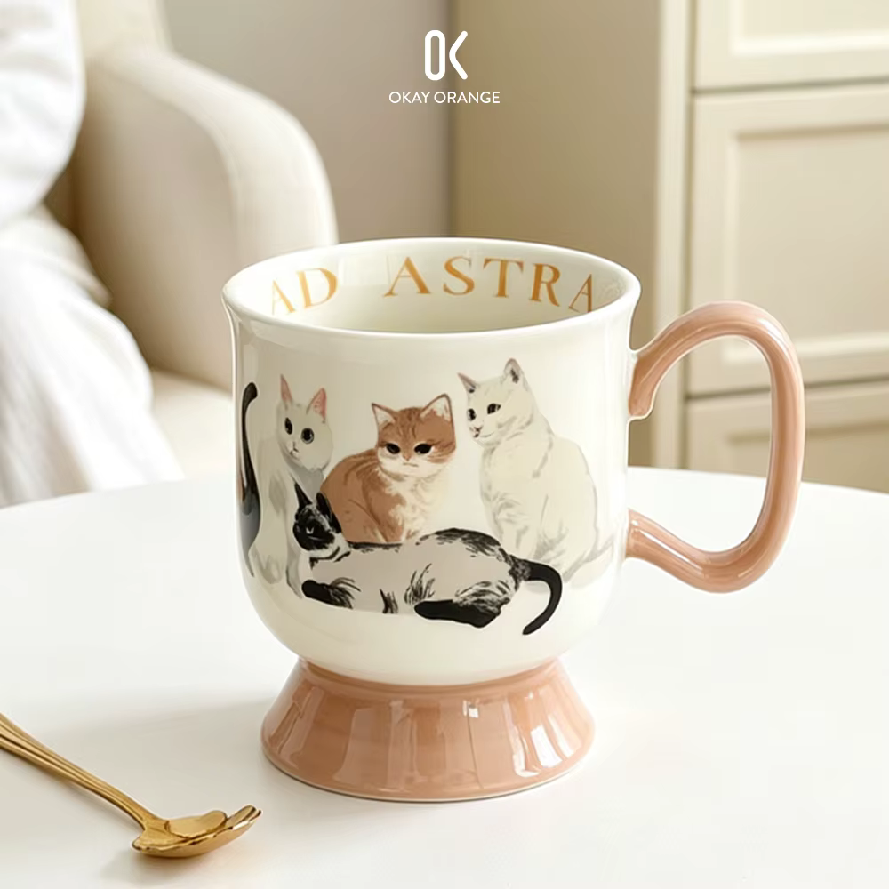 Tasse à café vintage en céramique motif chat