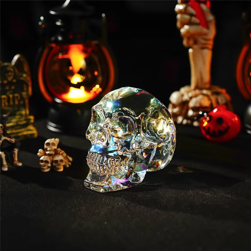 Statue de tête de crâne en verre coloré 3 pouces